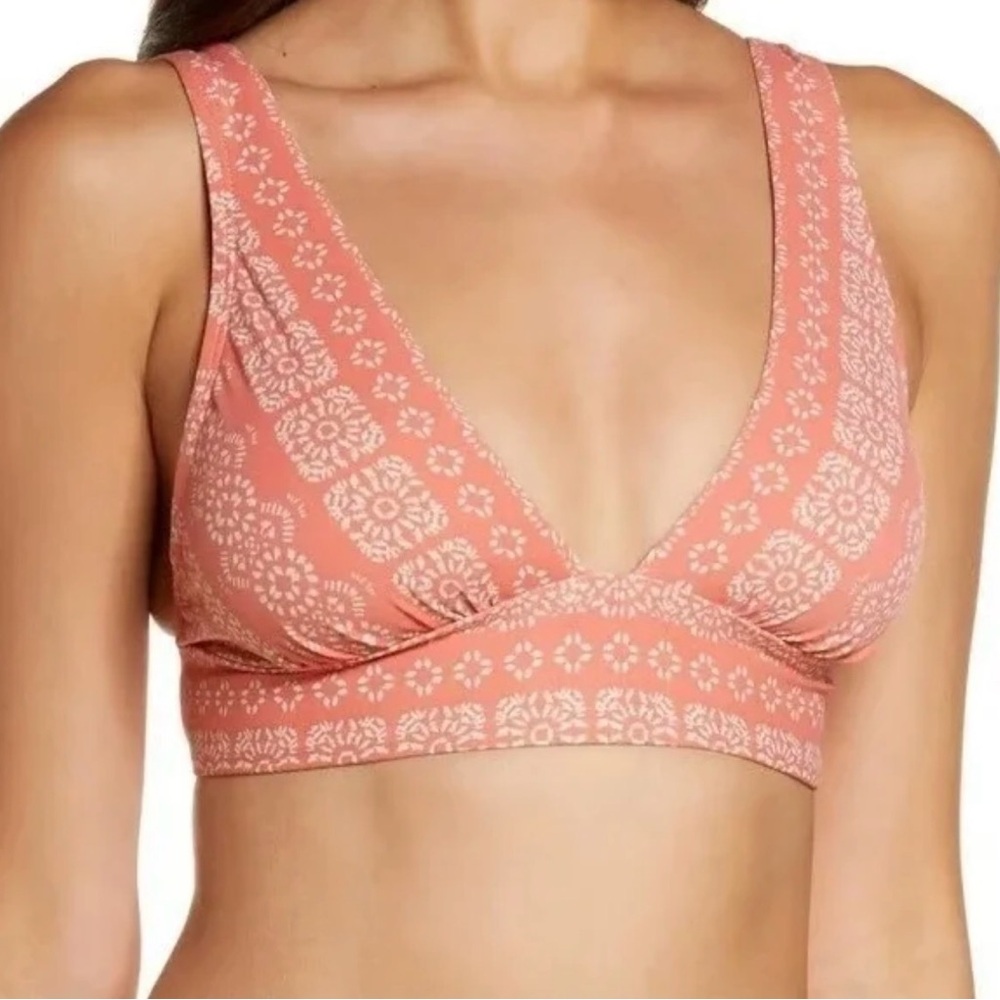 Robin Piccone Coral Floral V-Neck Bikini TOP ONLY Tie Back Adjustable Straps
